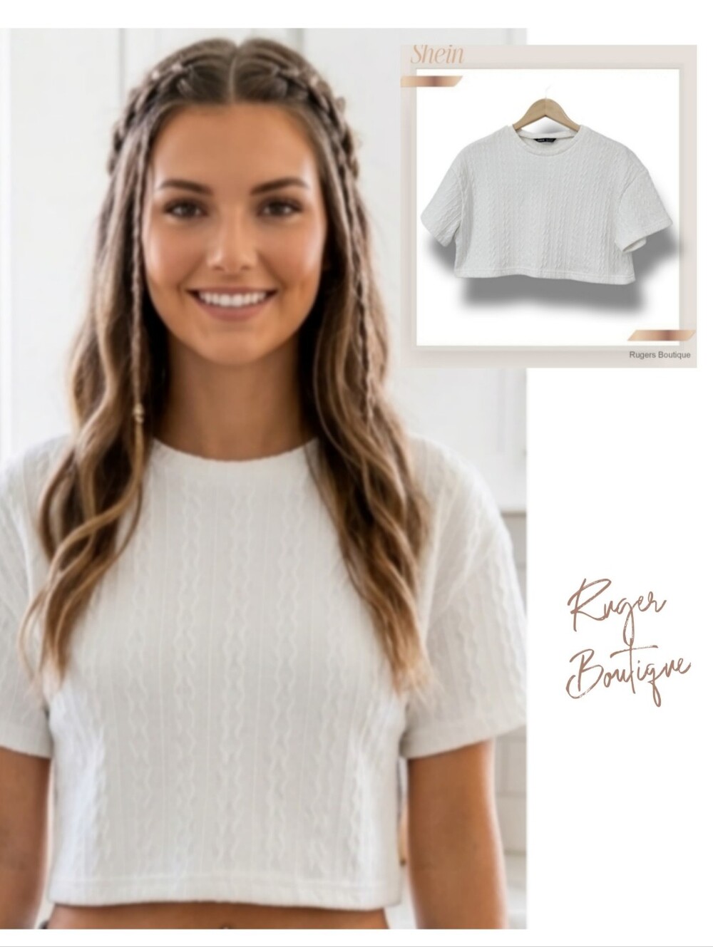 🌿Shein Women's Medium Cream Cableknit Crop Top